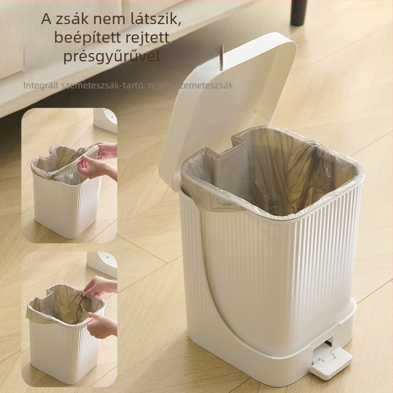 Lábpedállal működő műanyag szemetes fedővel, 10 L, négyzet alakú, otthoni használatra – konyha, nappali, hálószoba, fürdőszoba