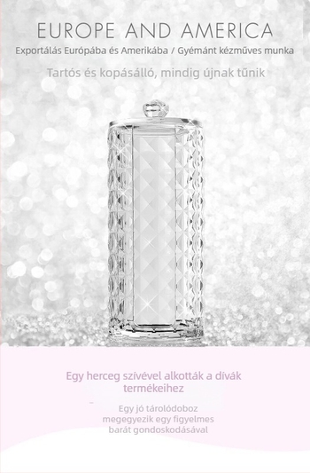 Kreatív, átlátszó akril asztali tároló doboz fedővel, pamutpálcák és sminklemosó eszközök számára, multifunkcionális kozmetikai rendező kristály-diamant díszítéssel