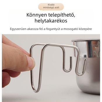 Rozsdamentes acélból készült konyhai mosogató lefolyó kosár száraz–nedves elválasztással, akasztókkal és maradék szűrő kosarával