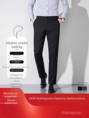 Férfi üzleti nadrág, egyenes szabás, drapírozott esés, hosszú nadrág, őszi-téli