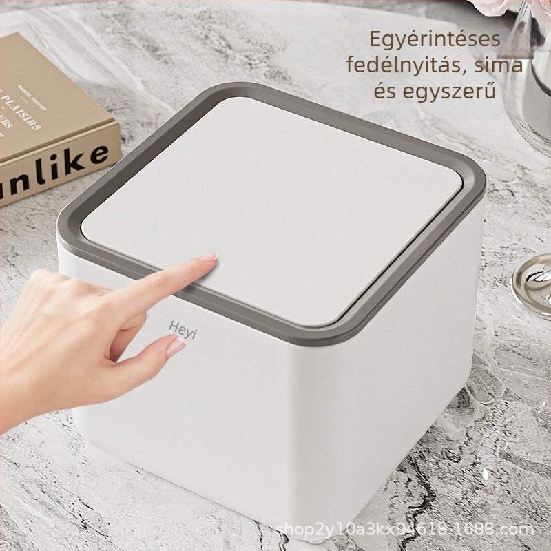 Otthoni iroda asztali tároló doboz nyomógombos fedővel, mini aranyos asztali szemetes a nappaliba
