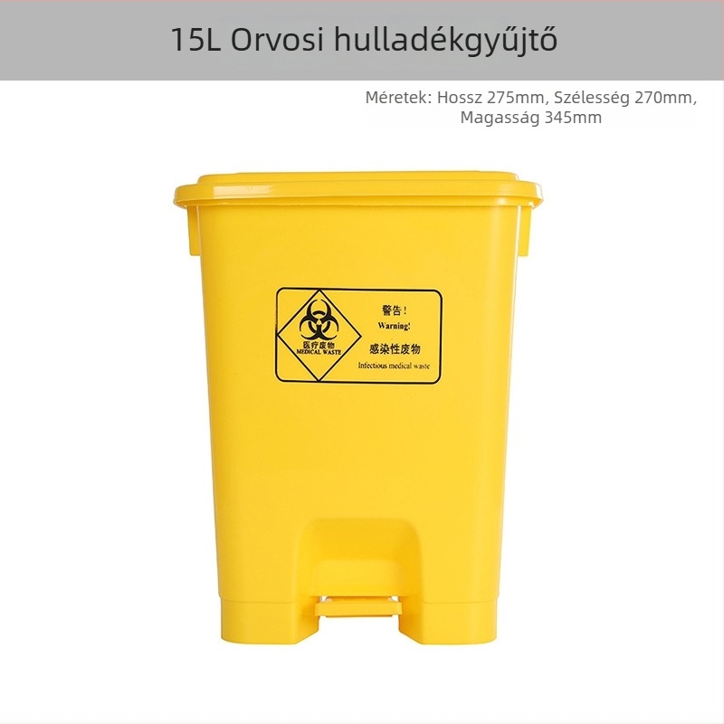 15L erősített sárga orvosi hulladék kuka pedállal, fedéllel, klinikák és kórházak számára