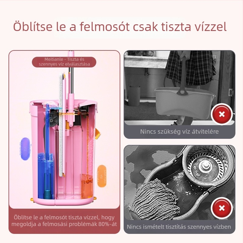 Meitianle lapos mop, rózsaszín, szennyeződés eltávolítása, érintésmentes használat, háztartási, antibakteriális, szétszedhető és mosható