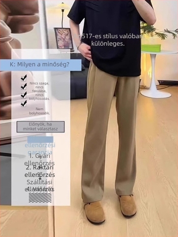 Férfi fehér ice-silk nadrág, slim-fit, microflare, elegáns esés, őszre