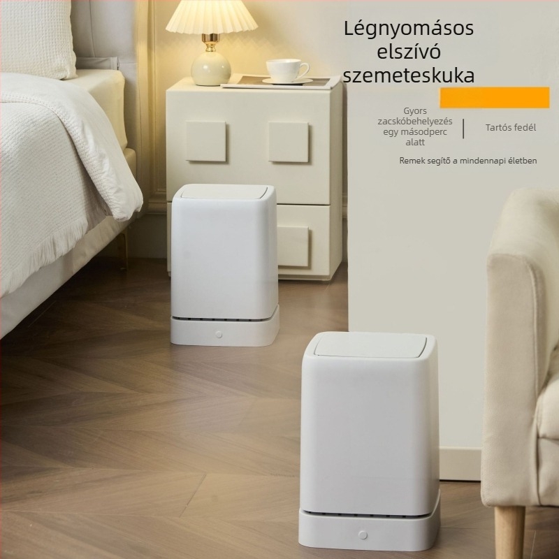 Négyzet alakú, kétszintes műanyag szemetes fedéllel, nappaliba, konyhába és fürdőszobába