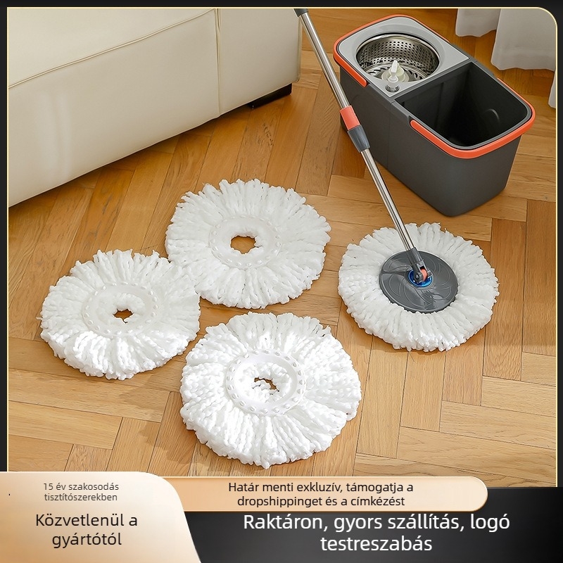 Kiváló minőségű kéz nélküli forgó mop otthoni használatra, megnagyobbított és vastagodott dizájn, nyolcas alakú vödör, kézi nyomású mopnyél