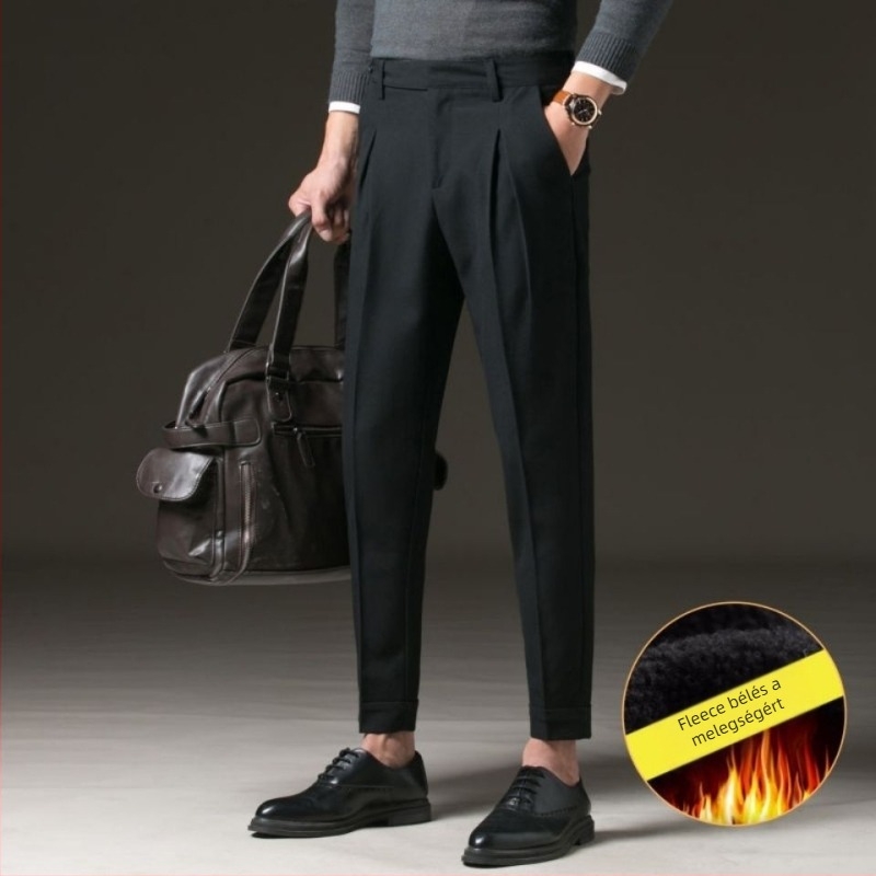 Férfi slim-fit üzleti nadrág, drapírozott esés, koreai stílusú szabás