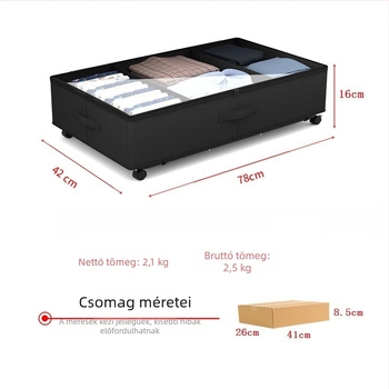 Összecsukható alatti ágytároló doboz fedővel, porálló, textil kivitel, kerekekkel
