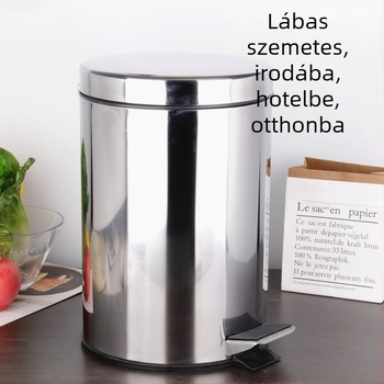 Vastagított rozsdamentes acél pedálos hulladéktároló, fedővel és belső tartállyal, hordó alakú, 5 literes kapacitás, hotel, otthon, konyha, iroda és fürdőszoba számára