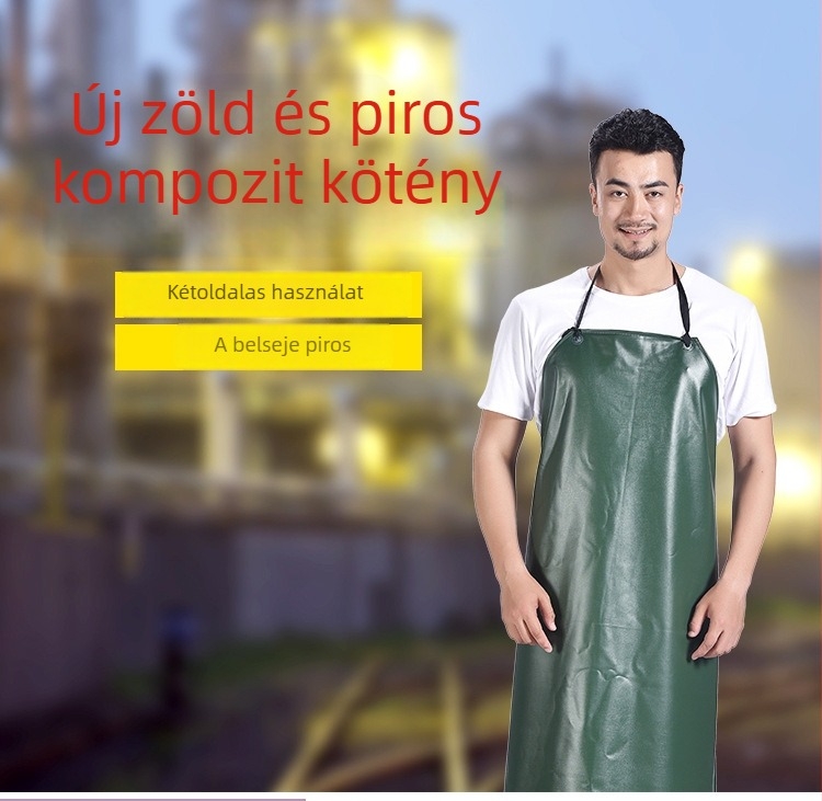 Zöld és piros kompozit PVC vízálló kötény, deréktámaszokkal, konyhai és háztartási használatra
