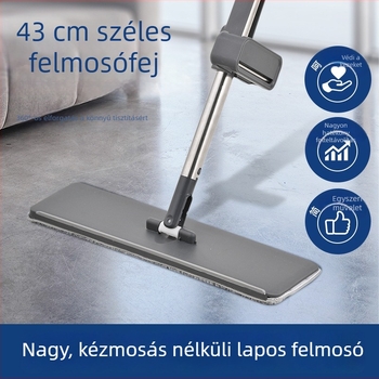 Nagy méretű lapos mop érintés nélküli használattal, száraz és nedves tisztításhoz, mikroszálas fej, rozsdamentes acélnyél, otthoni használatra
