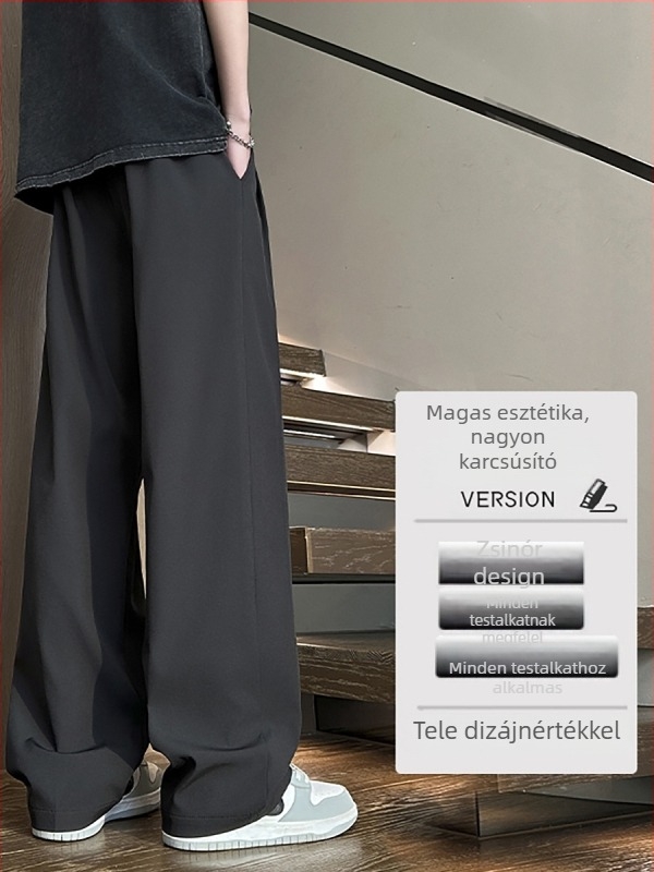 2026 tavasz Koreai stílusú minimalist drapált férfi nadrág, lazán egyenes szabású, plusz méret HK9711