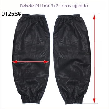 Vízálló PU bőr ujjvédő, 39×19 cm, fekete, széles nyílású 3+2 varrásvonalakkal, felnőtt méret, olaj- és szennyeződésálló
