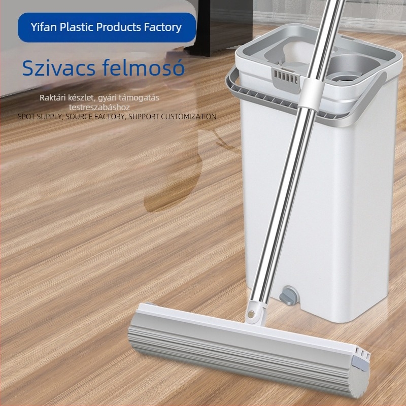 Vödörrel ellátott, kéz nélküli kinyomó mop, otthoni használatra, gumírozott pamut fej, nedves és száraz tisztítás