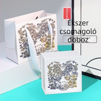Aranyozott pillangó-virág mintás flip-top ékszerdoboz, 10×10 cm, gyűrűk, nyakláncok és karkötők számára