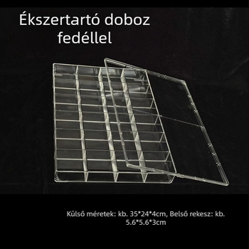 Kiváló minőségű átlátszó akril ékszeres doboz 24 rekesszel és fedővel – gyöngyök, manikűr eszközök és fülbevalók tárolására