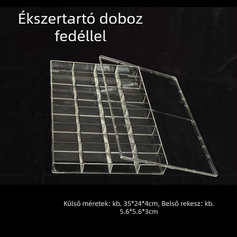 Kiváló minőségű átlátszó akril ékszeres doboz 24 rekesszel és fedővel – gyöngyök, manikűr eszközök és fülbevalók tárolására
