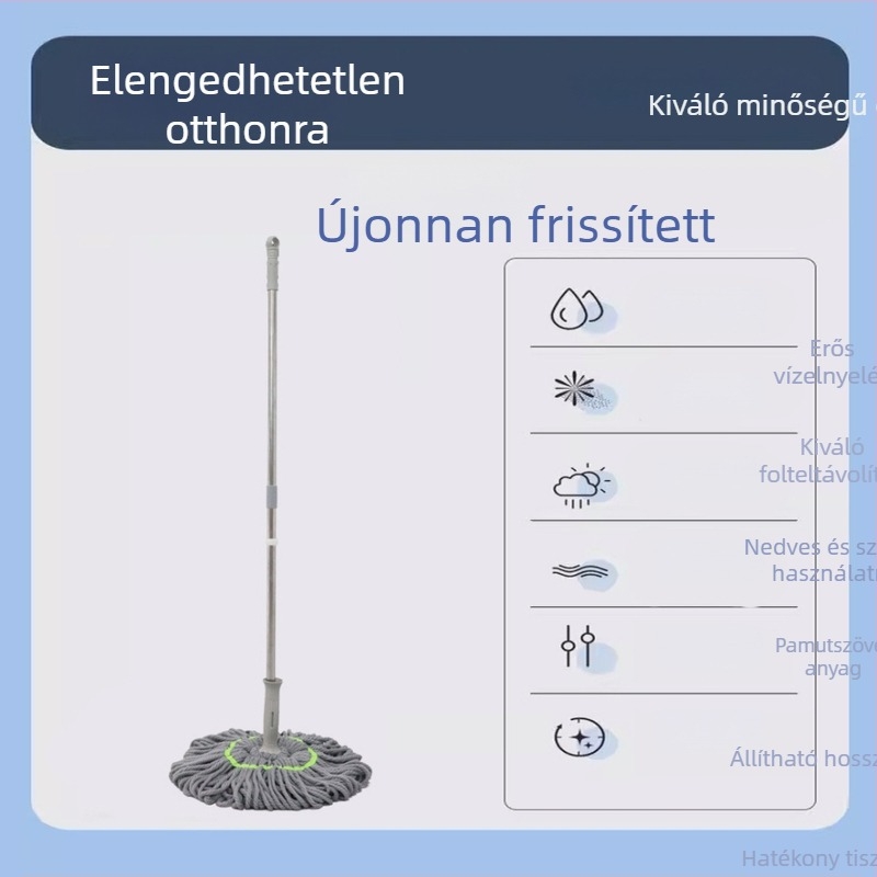 Otthoni forgó mop érintésmentes kinyomással, pamut mop, nagy nedvszívó kapacitás padlók tisztítására