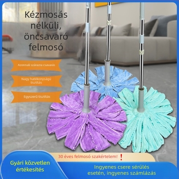 Öncsavaró felmosó, kéz nélküli használatra, otthoni felhasználás, száraz és nedves tisztítás kettős funkcióval, forgó felmosó eszköz