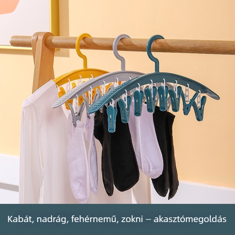Háztartási ruhaszárító akasztó több zokclipsszel, kollégiumi használatra, nyom nélkül szárít