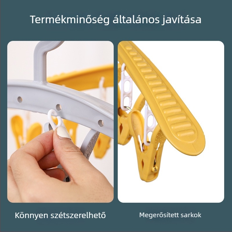 Háztartási ruhaszárító akasztó több zokclipsszel, kollégiumi használatra, nyom nélkül szárít