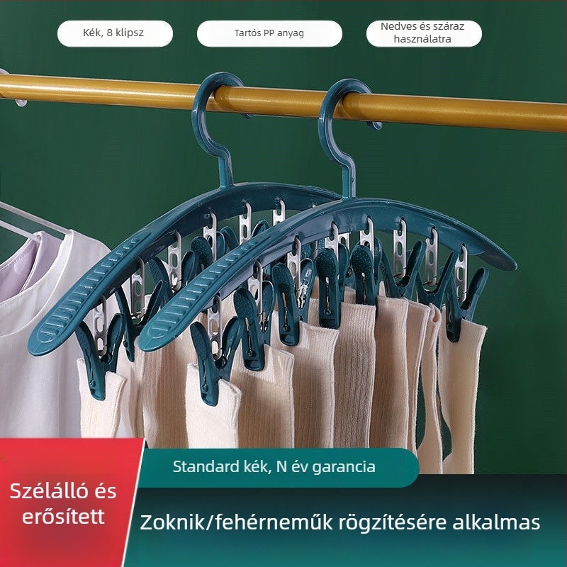 Háztartási ruhaszárító akasztó több zokclipsszel, kollégiumi használatra, nyom nélkül szárít
