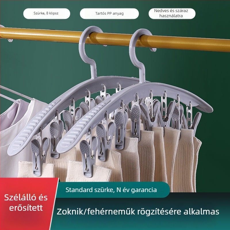 Háztartási ruhaszárító akasztó több zokclipsszel, kollégiumi használatra, nyom nélkül szárít