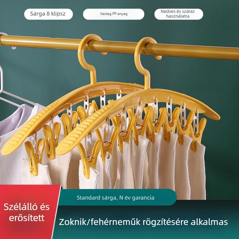 Háztartási ruhaszárító akasztó több zokclipsszel, kollégiumi használatra, nyom nélkül szárít