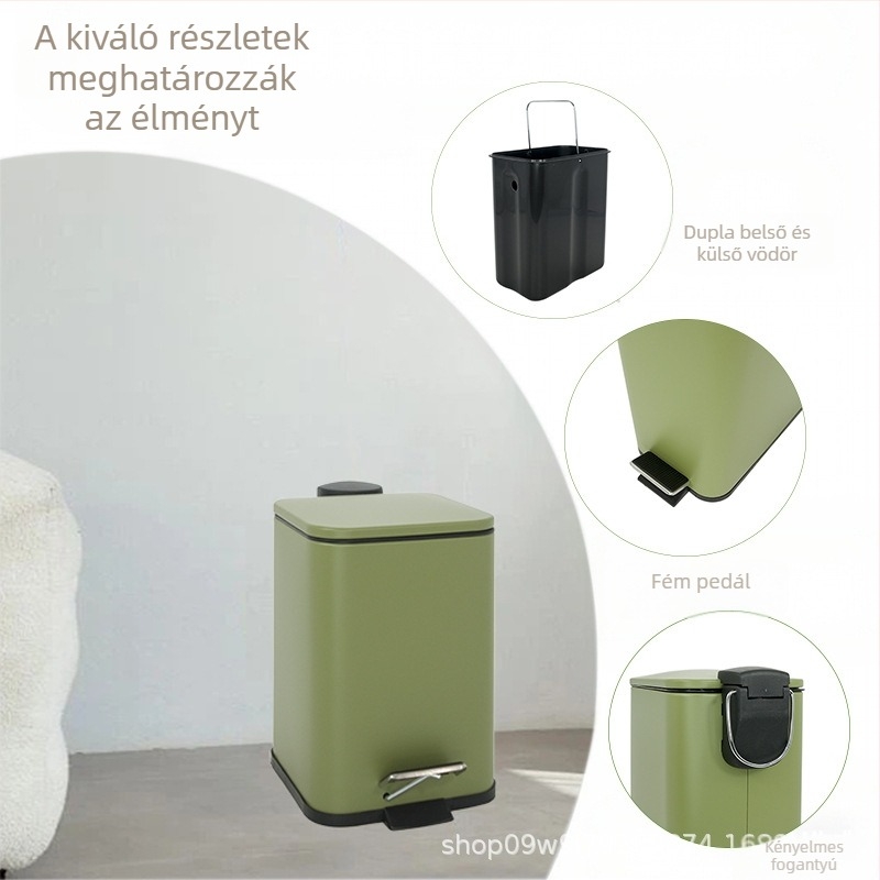 Lábpedálos, négyszögletes fém szemetes, dupla réteg, otthoni, szállodai és irodai használatra, testre szabható logóval