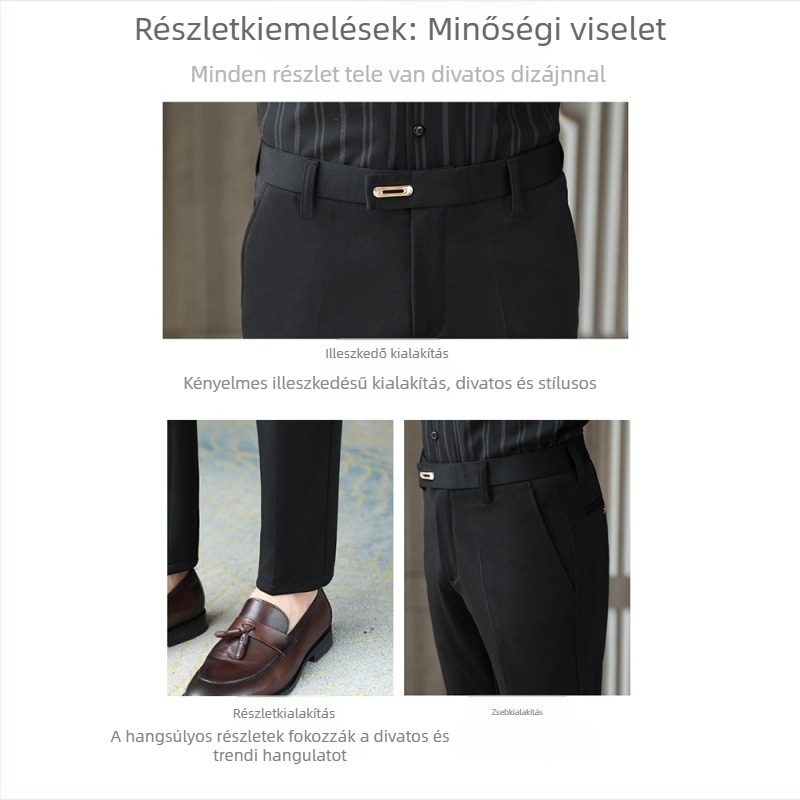 Férfiaknak készült tavasz-nyár casual nadrág, laza esésű drapált, egyenes szabás, üzleti casual, lélegző, mindennapi viselet