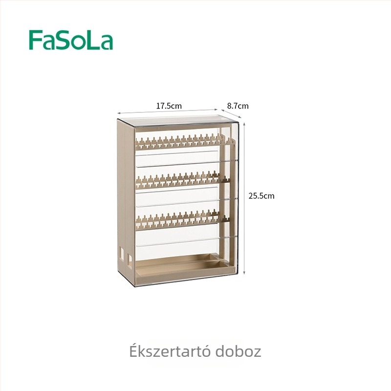 FaSoLa Ékszeres tároló doboz – modern minimalist kiállítóállvány fülbevalók és nyakláncok számára, oxidáció elleni védelem, PET anyag, Off-White