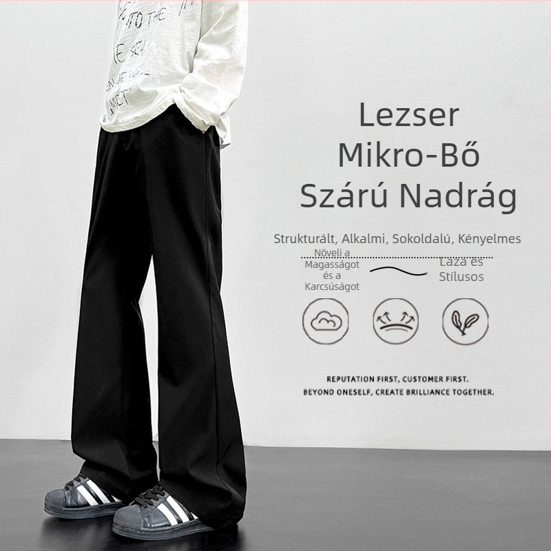 Amerikai stílusú drapírozott férfi nadrág, lazán szabott, egyenes szárú, enyhén bővülő szárakkal, téli hétköznapi nadrág