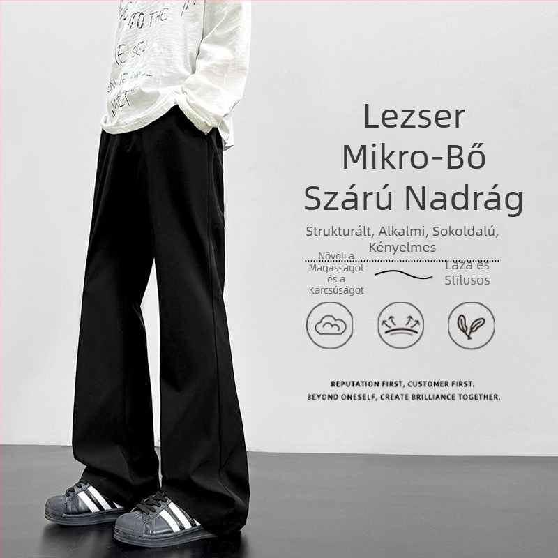 Amerikai stílusú drapírozott férfi nadrág, lazán szabott, egyenes szárú, enyhén bővülő szárakkal, téli hétköznapi nadrág