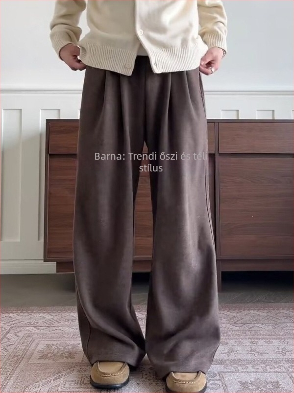 Férfi egyszínű drawstringes sportnadrág, széles lábakkal, casual, amerikai stílus, kényelmes, sokoldalú, laza fazonú, hosszú