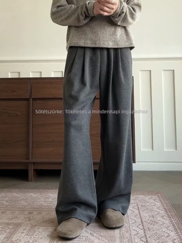 Férfi egyszínű drawstringes sportnadrág, széles lábakkal, casual, amerikai stílus, kényelmes, sokoldalú, laza fazonú, hosszú