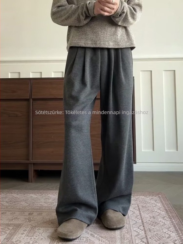 Férfi egyszínű drawstringes sportnadrág, széles lábakkal, casual, amerikai stílus, kényelmes, sokoldalú, laza fazonú, hosszú