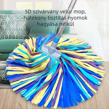 Szarvasbőr mop fej, nedvszívó fej, önkicsavaró funkció, rozsdamentes acél nyél, színes moprongy otthoni padlókhoz