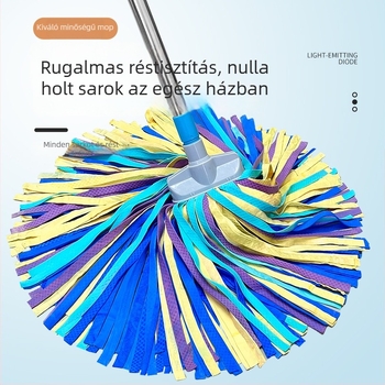 Szarvasbőr mop fej, nedvszívó fej, önkicsavaró funkció, rozsdamentes acél nyél, színes moprongy otthoni padlókhoz