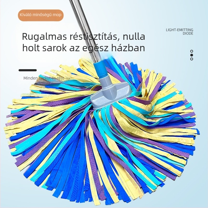 Szarvasbőr mop fej, nedvszívó fej, önkicsavaró funkció, rozsdamentes acél nyél, színes moprongy otthoni padlókhoz