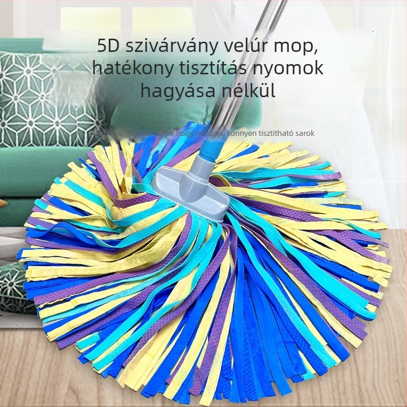 Szarvasbőr mop fej, nedvszívó fej, önkicsavaró funkció, rozsdamentes acél nyél, színes moprongy otthoni padlókhoz