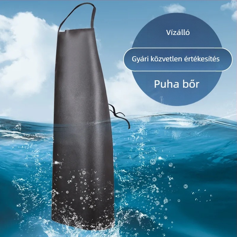 PU bőr vállpántos kötény, vízálló és olajálló, hosszított kivitel, konyhára, uniszex