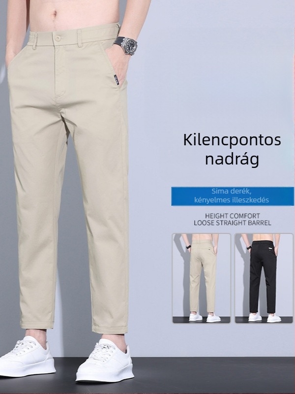 2025-ös új vékony jég-selyem nadrág férfiaknak, cropped szabás, egyenes, elasztikus, gyorsan száradó, vasalásmentes