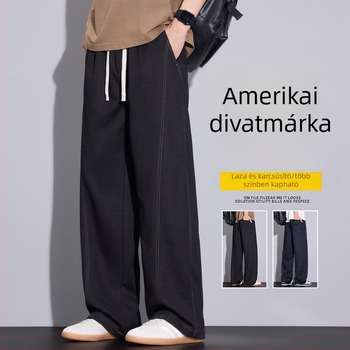 Férfiaknak szabadidős nadrág, egyenes szabású, széles szárú, hosszú, pamut‑keverékből, tavasz–ősz.