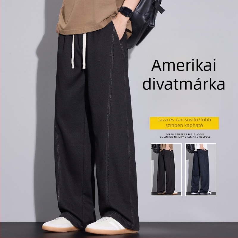 Férfiaknak szabadidős nadrág, egyenes szabású, széles szárú, hosszú, pamut‑keverékből, tavasz–ősz.