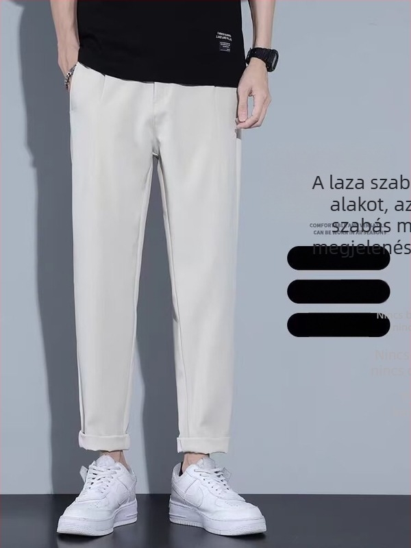 Férfi nyári könnyű nadrág, egyenes szabású, casual, Ice Silk anyagú, drapírozó hatás