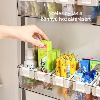 Hűtőszekrény oldalajtajára illeszkedő, állítható, nagy nyílású osztó és mozgatható rekeszek