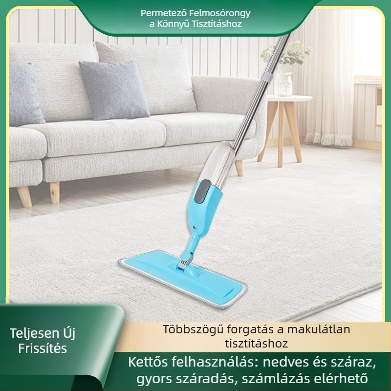 Permetező mop, lapos fej, összecsukható acélnyél háztartási tisztításhoz