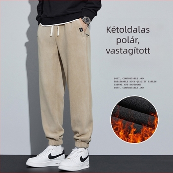 Téli férfi sportnadrág fleece béléssel, dupla oldalú fleece, koreai stílusú, vastag, kényelmes