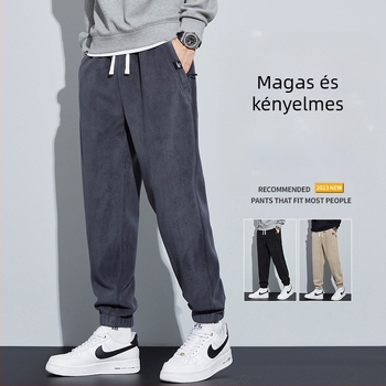 Téli férfi sportnadrág fleece béléssel, dupla oldalú fleece, koreai stílusú, vastag, kényelmes