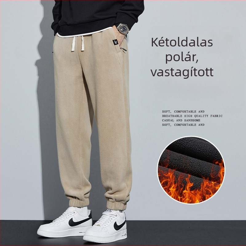 Téli férfi sportnadrág fleece béléssel, dupla oldalú fleece, koreai stílusú, vastag, kényelmes